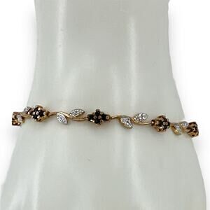 Ross Simons Bracelet Vermeil Flower Link with Topaz & Diamonds